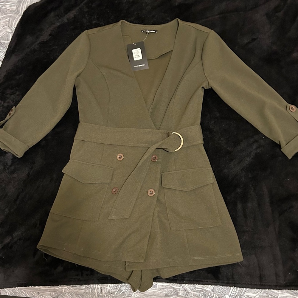 Olive Green Belted Romper